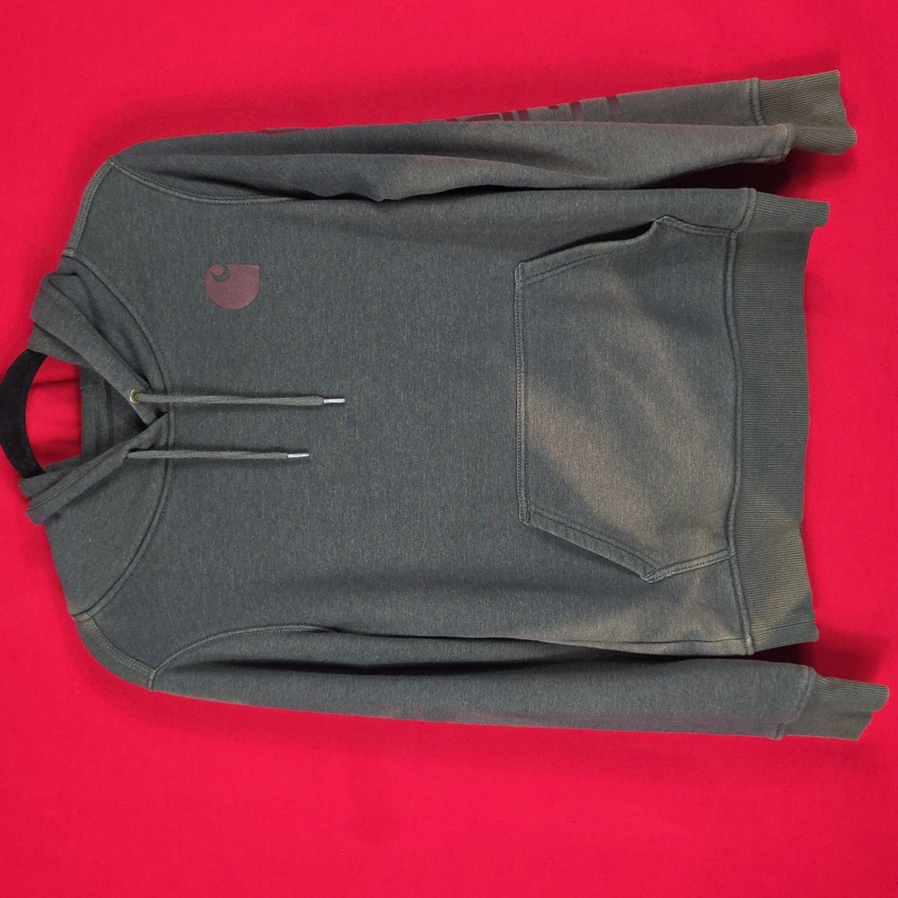 CARHARTT Women's Relaxed Fit Logo Sleeve‎ Graphic Hoodie Green Sun Faded Size XS